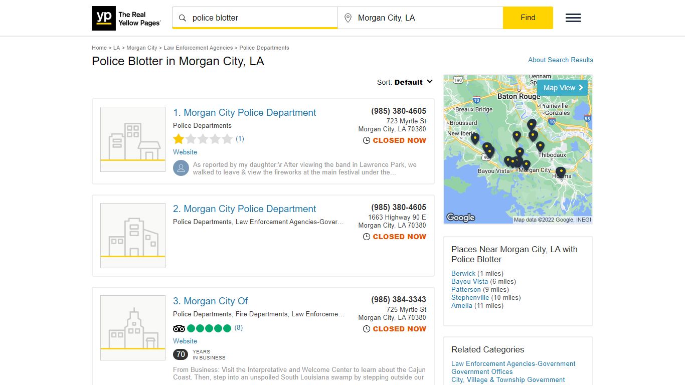 Police Blotter in Morgan City, LA with Reviews - YP.com